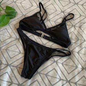 NWOT🖤 Black Cheeky Bikini with Mesh polka dots